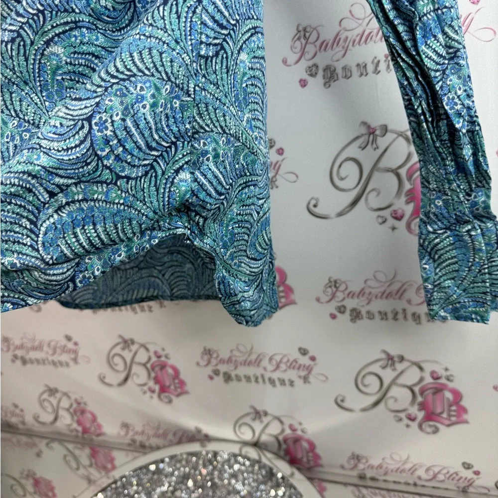 Liberty art fabrics button up blue and Green Patterned Long Sleeve Shirt paisley - Picture 5 of 12